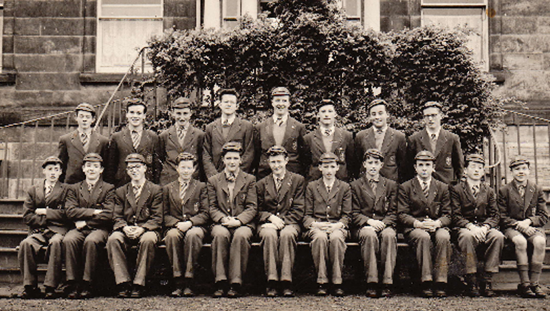 Class Photo 1st year.jpg - A Robertson P Docherty E Stone Ludwick B Foley F Strathie P Schofield R Kingham Front Row J Barret D Devlin G Minchella P Smith P Nicol D Gibbons J Swaw J Curran A Lawson J Robertson B Conlon 
